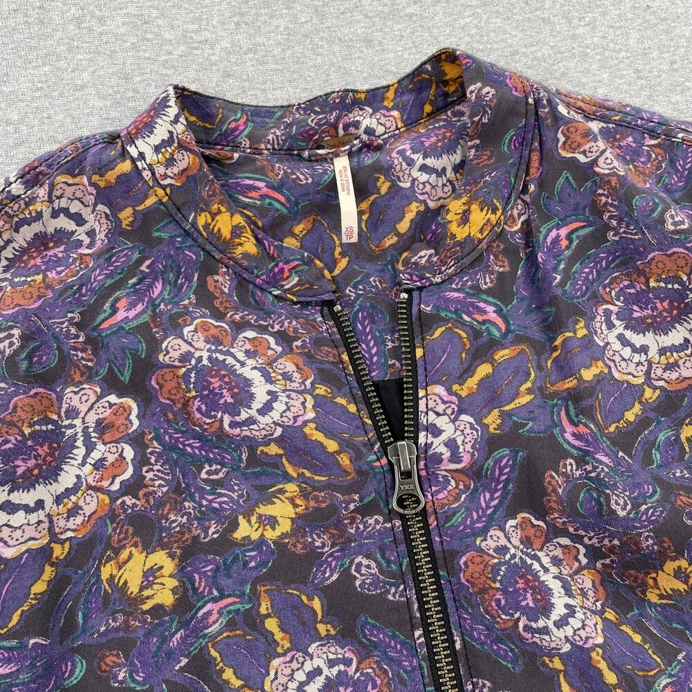 Free People Soft Printed Balloon Sleeve Jacket Size XS Purple Floral Boho Zip-Up - Picture 9 of 13